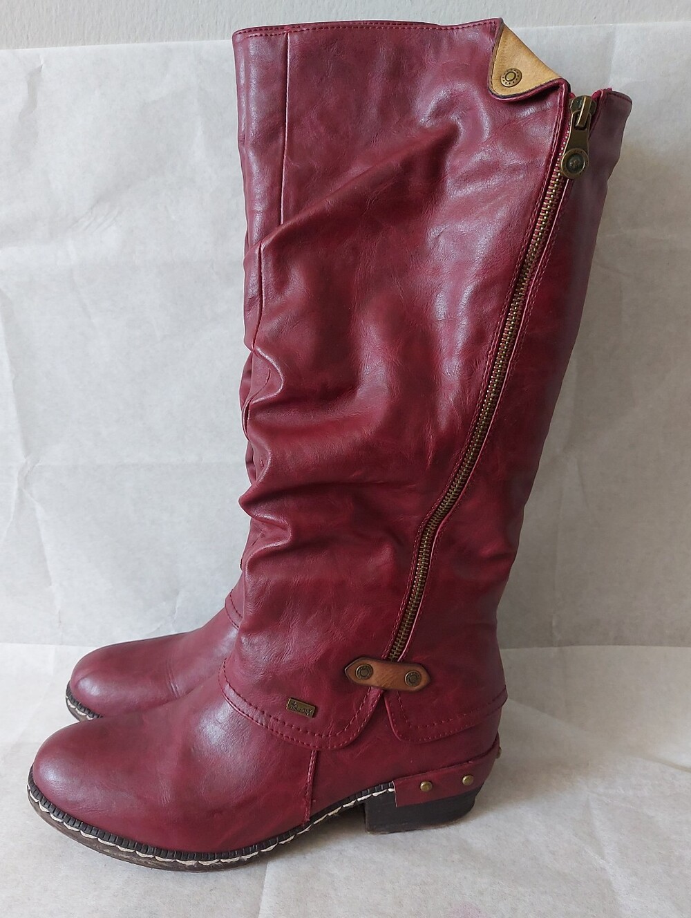 Rieker Women Red Cozy Winter Knee High Boots Size 41 EU Lined Zipper Festival